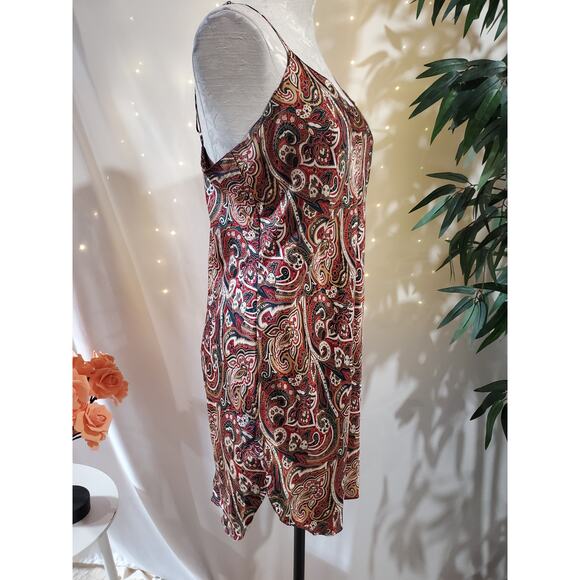 Lord & Taylor Vtg Silk Paisley Mini Chemise Slip Dress Size L Boho Forest Fairy - Picture 4 of 9